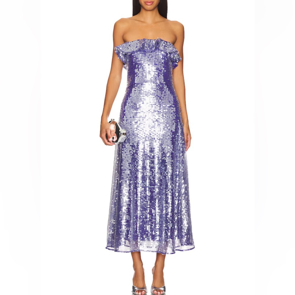 AMUR Braelynn Mesh Sequin Midi Dress in Neptune